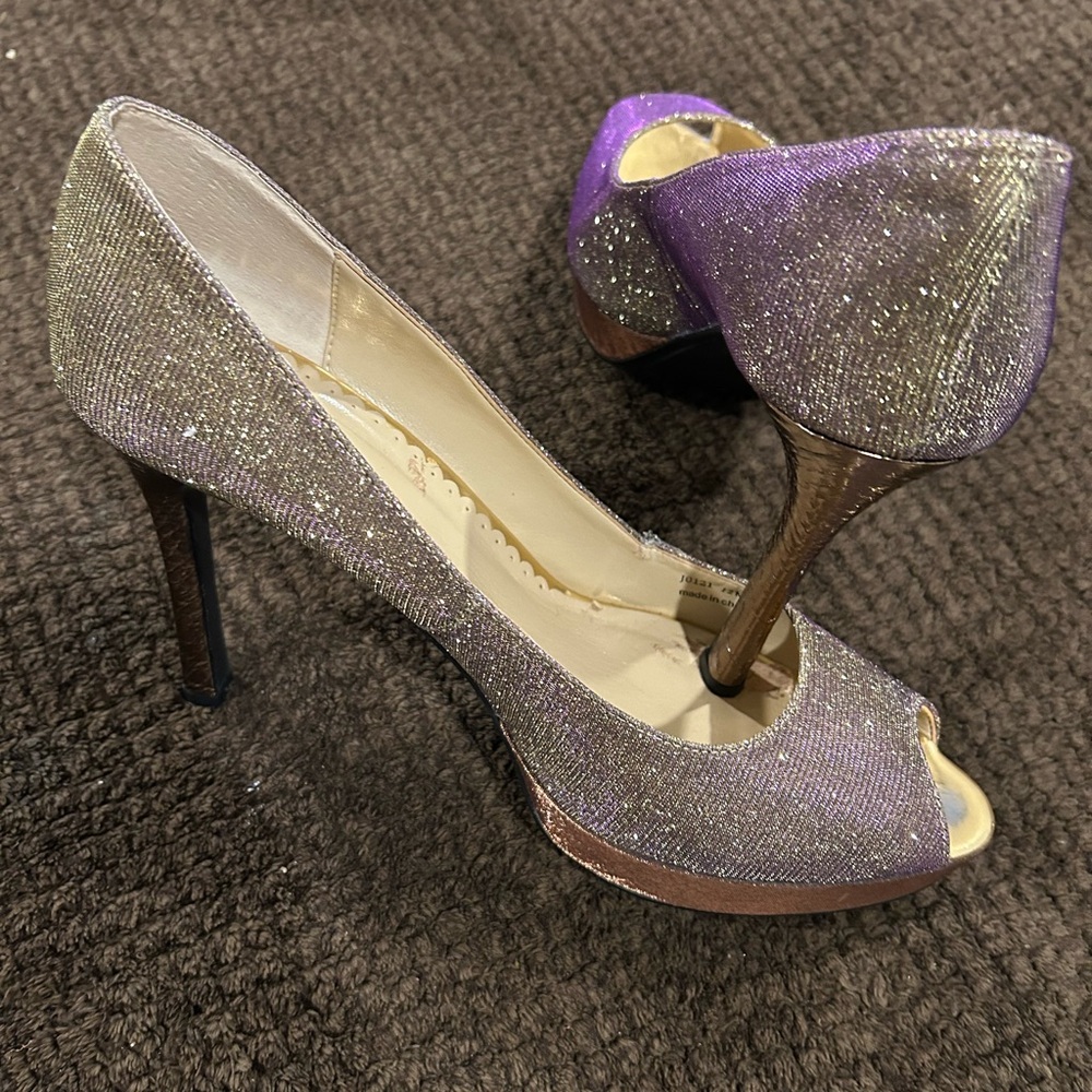 J.Renee Purple and Gold Glitter Heels
